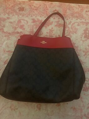Coach Two-Tone Signature Tote in Black and Red